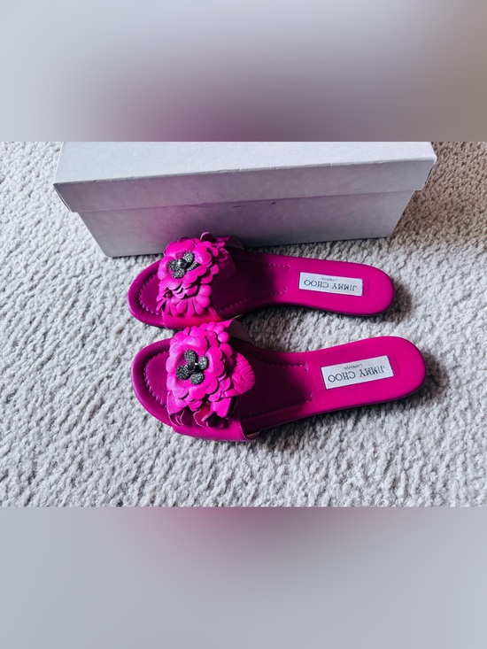 Jimmy Choo Shoes - Jimmy Choo Hot Pink Floral Slide Sandals